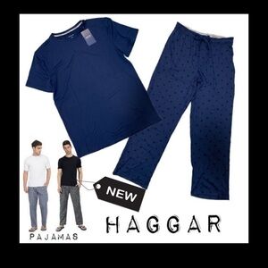 NWT HAGGAR Men’s 2pc Navy short sleeve super soft pajama set size M